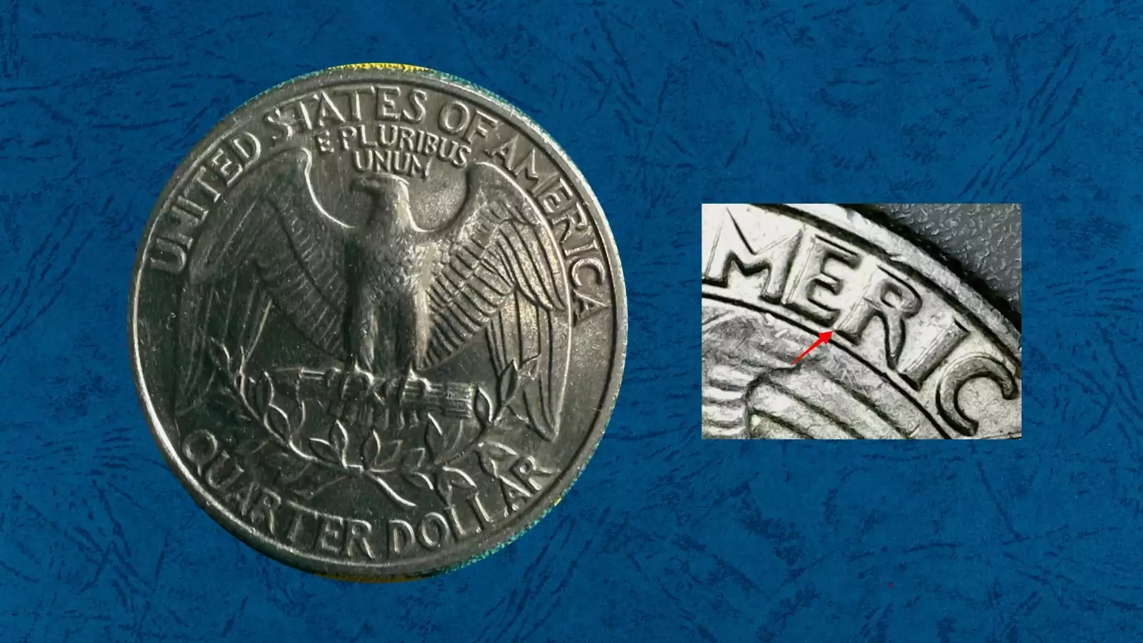 1981-D Washington quarter flip-over double strike error showing two overlapping coin impressions