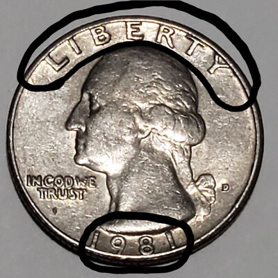 1981 Washington quarter grading strip showing four condition tiers from worn through gem uncirculated